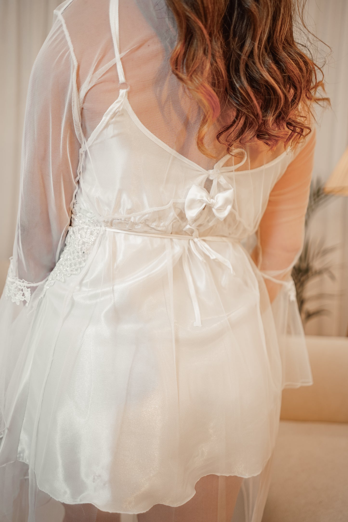 Déshabillé Mariée Court قميص نوم عروس طويل