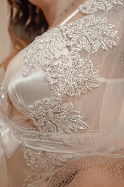 Déshabillé Mariée Court قميص نوم عروس طويل